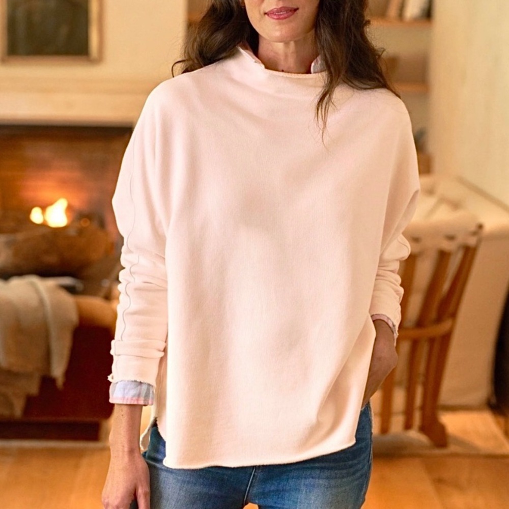 Frank & Eileen Effie Funnel Neck Cotton Capelet Sweatshirt petal pink MED